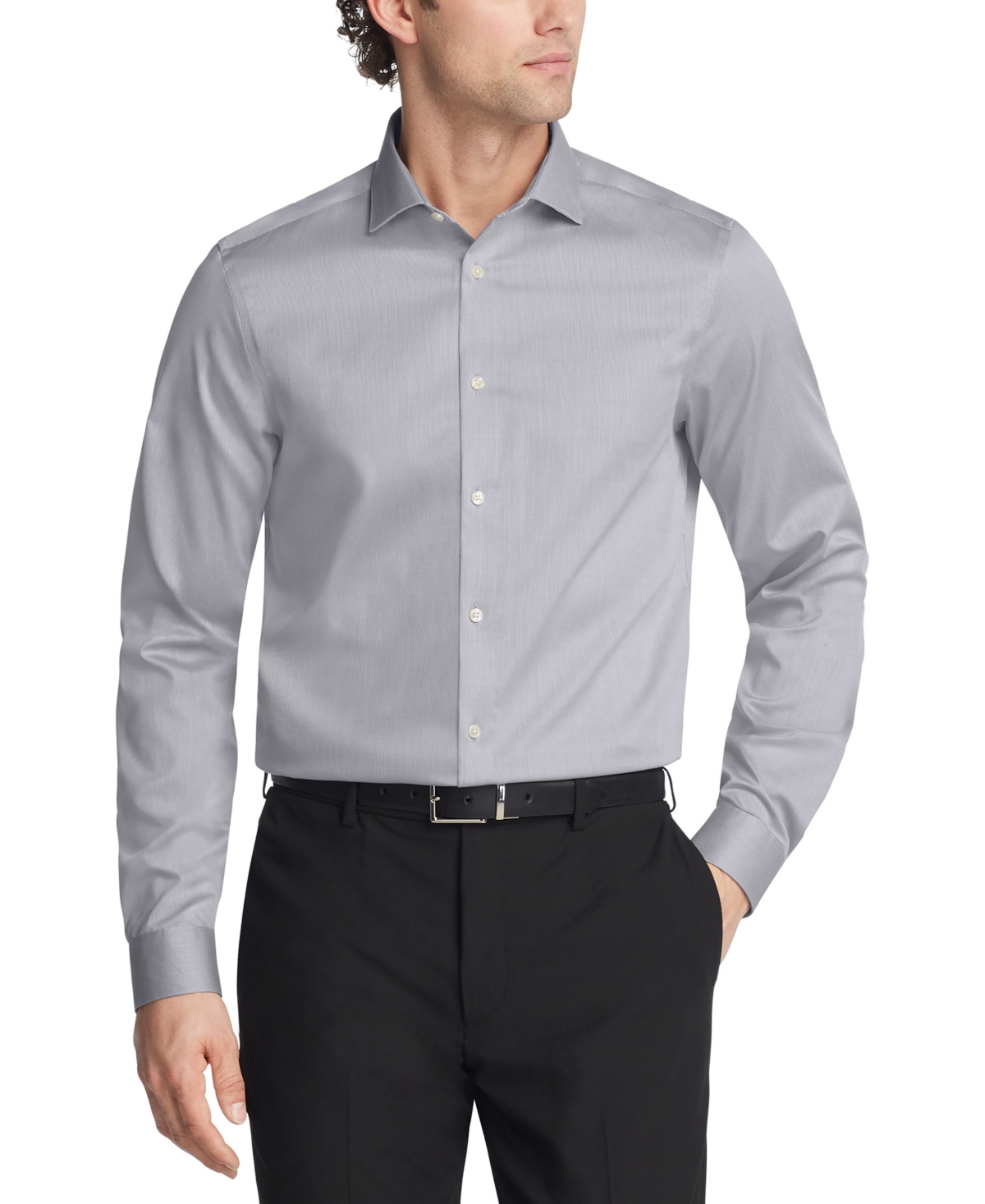 Shop Calvin Klein Men's Steel Plus Slim Fit Modern Pin Cord Dress Shirt In Grey