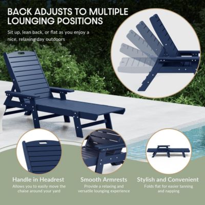3 Pieces Set Poly Adirondack Outdoor Chaise Lounges with Side Table