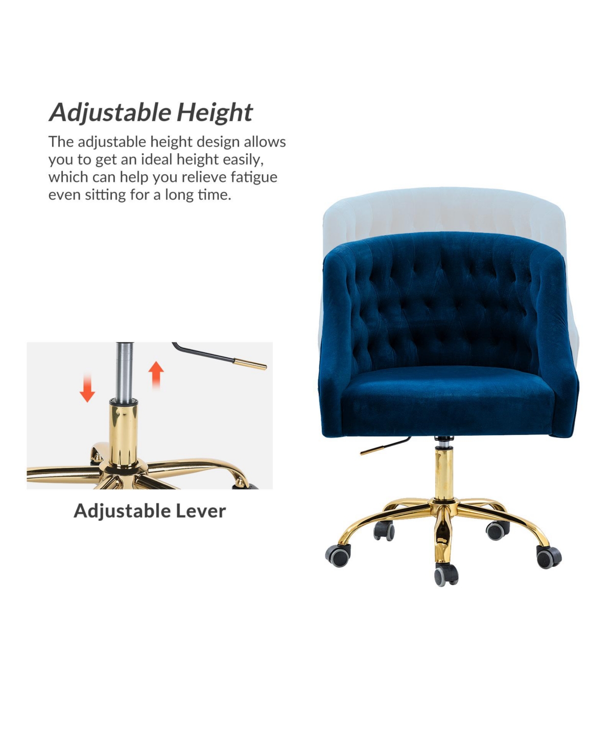Hulala Home Modern Cute Velvet Desk Chair with Gold Base for Living Room,Bedroom