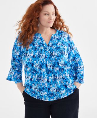 売れ筋商品|||スタイルアンドコー カットソー トップス レディース Plus Size Printed Pintuck Blouse, Exclusively at Macy's Sun Ocean Style & Co Plus Size Printed Pintuck Blouse, Created for