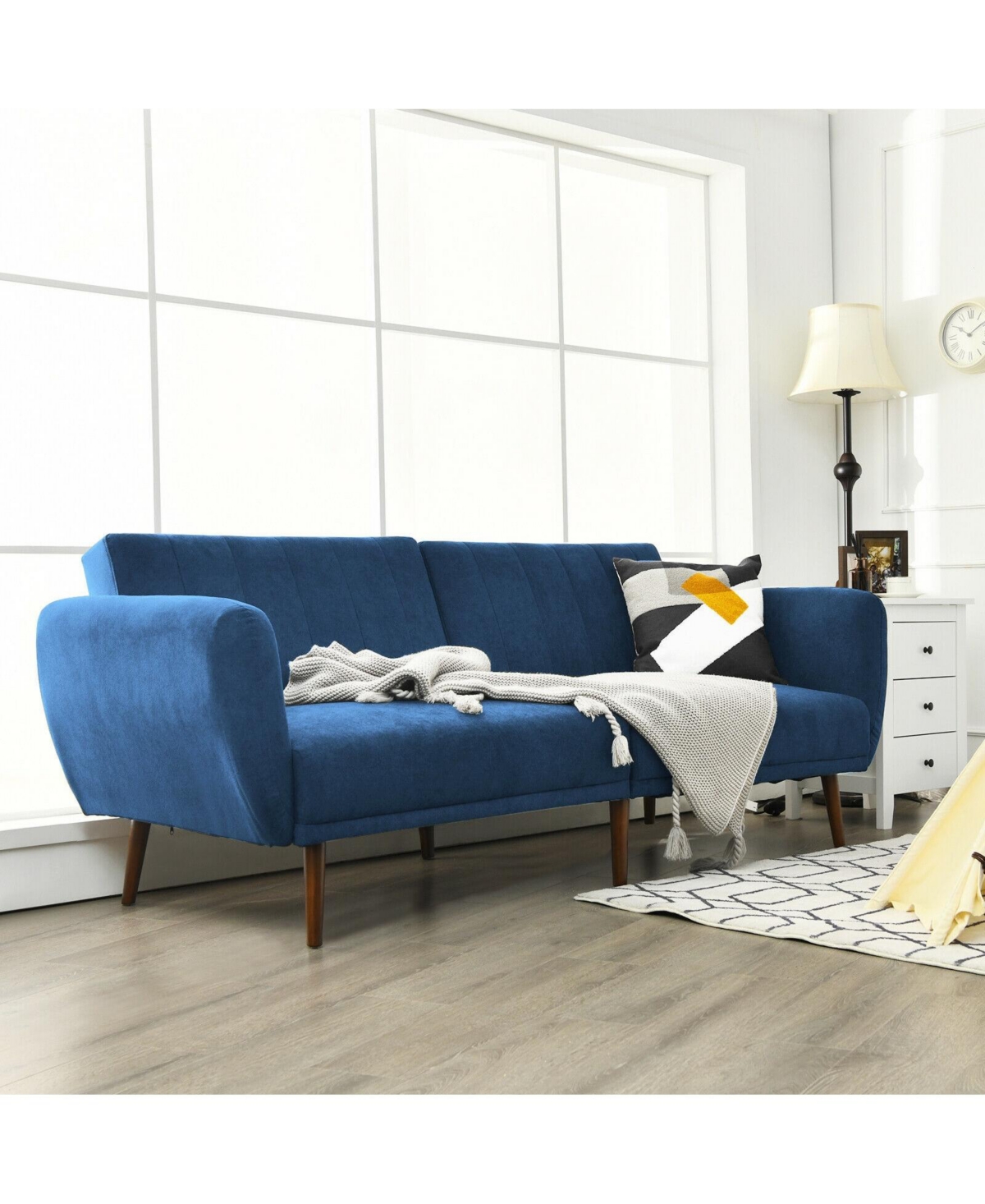 Slickblue Convertible Futon Sofa Bed Adjustable Couch Sleeper with Wood Legs