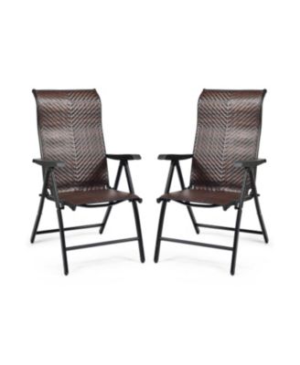 2 Piece Rattan Folding Recliner Chair Set for Patio and Garden