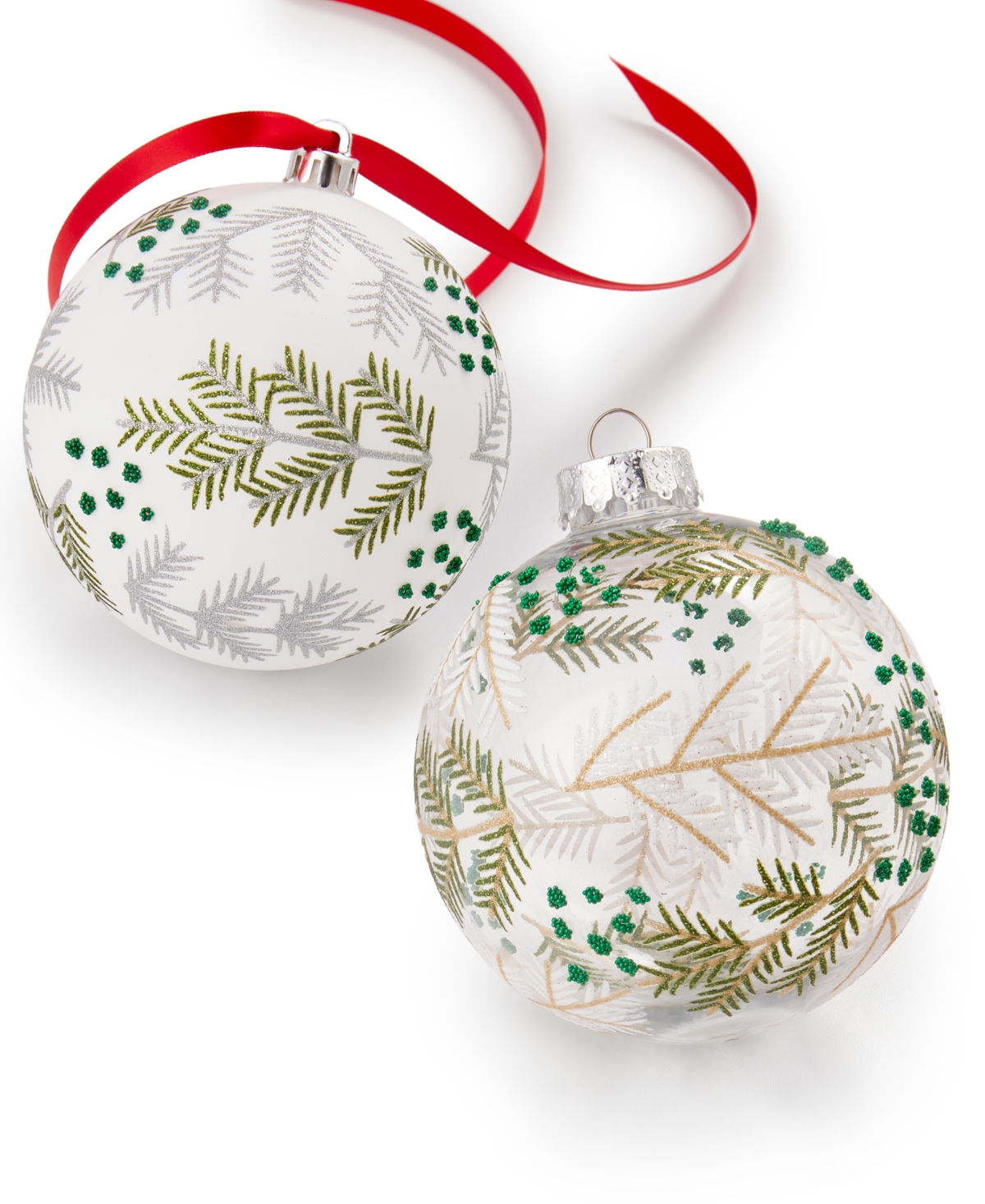 Holiday Lane Northern Lights Set of 4 Shatterproof Clear & White Decorated Ball Ornaments, Created for Macy's