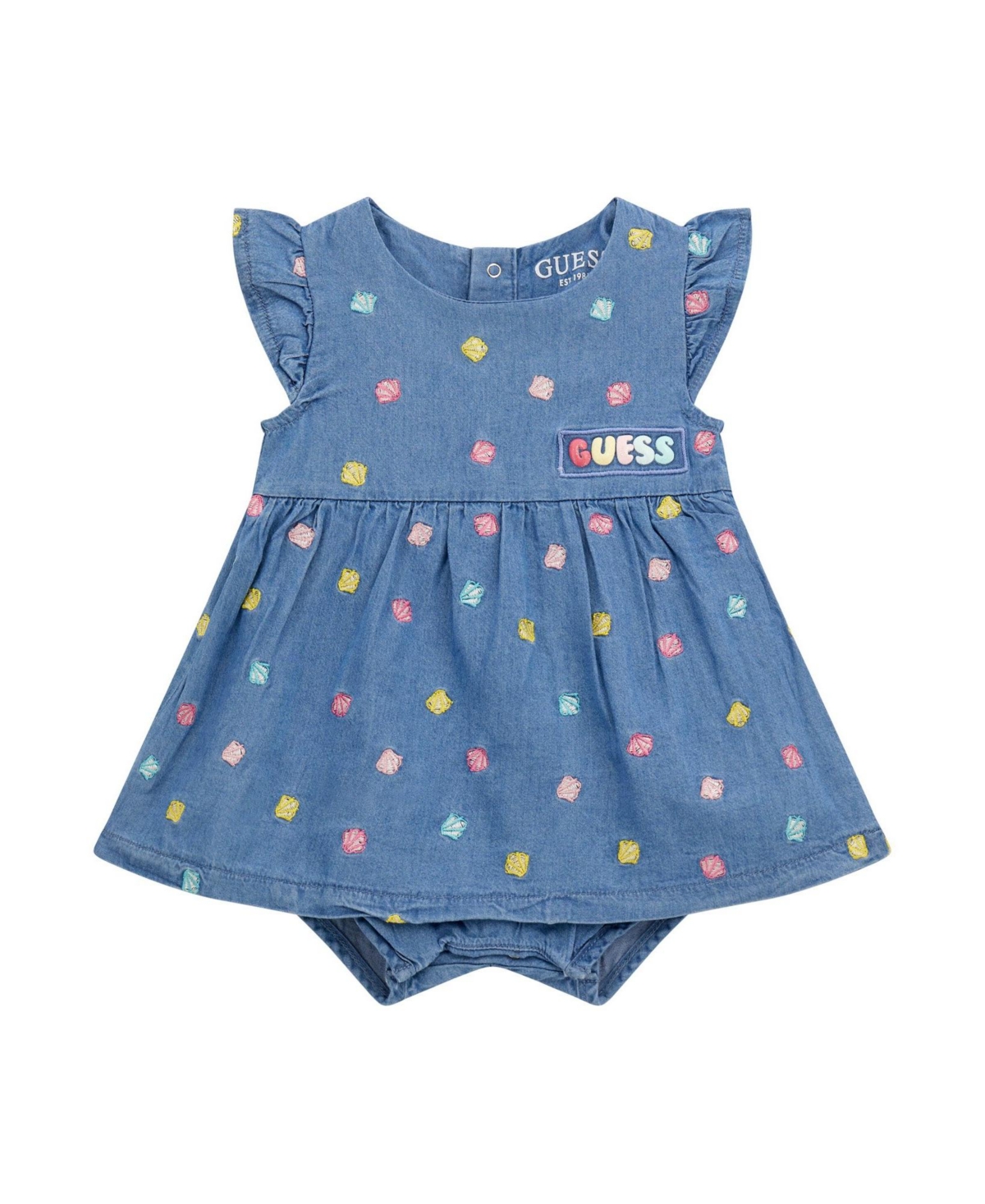 Shop Guess Baby Girls Short Sleeve Dress In Medium Sky Light Blu