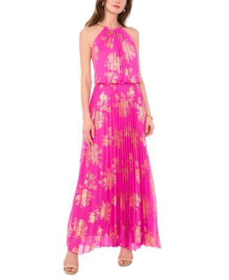 MSK - Women's Embellishment Halter-Neck Pleated Dress