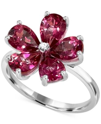 Macy's - Pink Topaz (4-1/4 ct. t.w.) & Diamond Accent Flower Ring in Sterling Silver