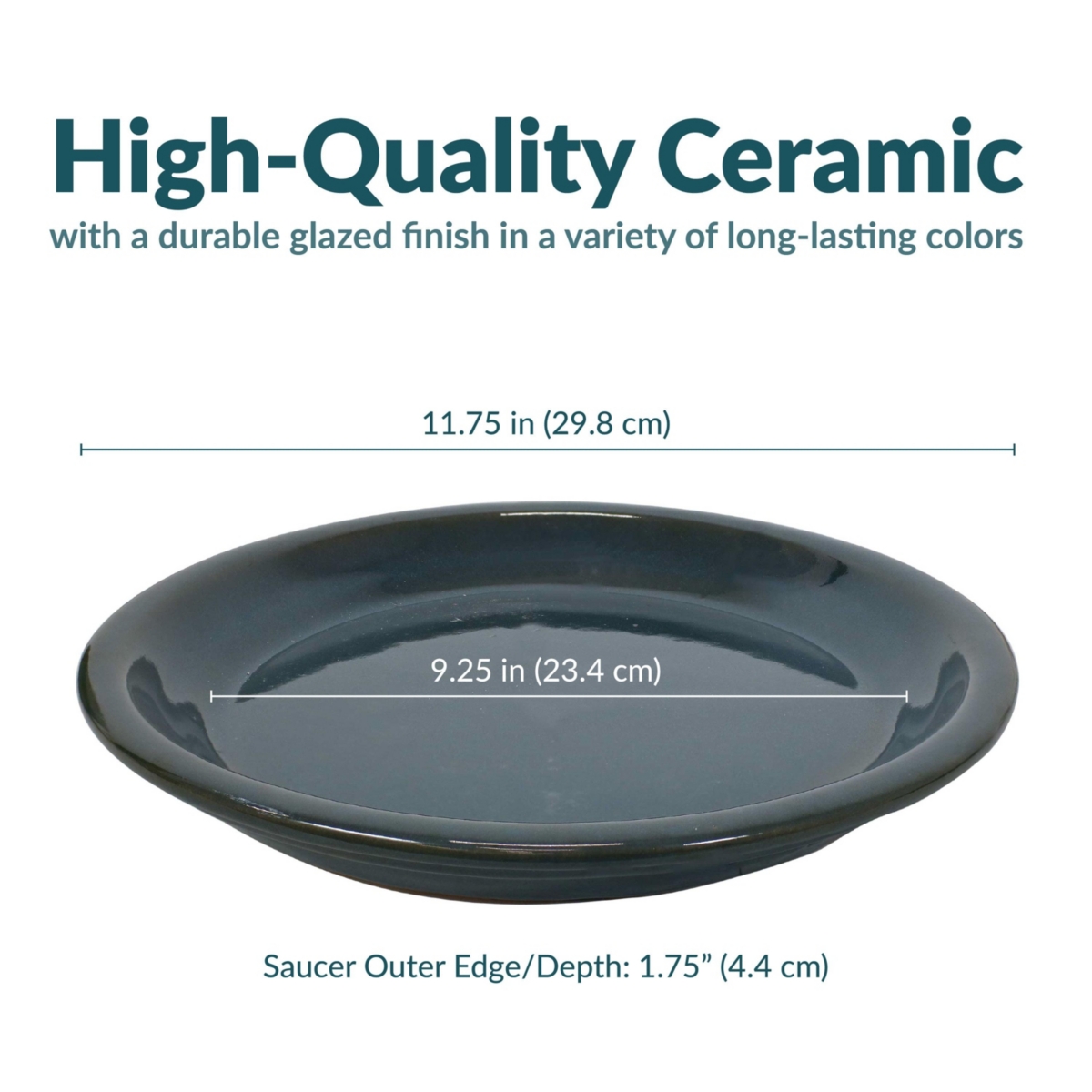 Sunnydaze Decor Ceramic Flower Pot/Plant Saucer -- Set of 2 - Dark green