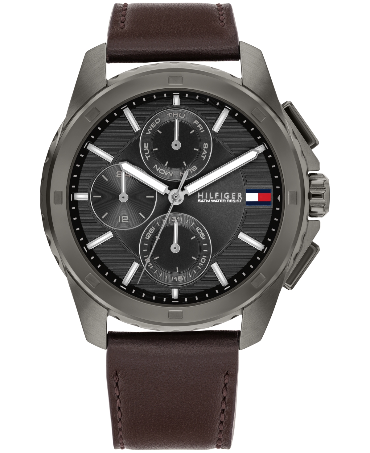 Shop Tommy Hilfiger Men's Quartz Brown Leather Watch 44mm In Grey