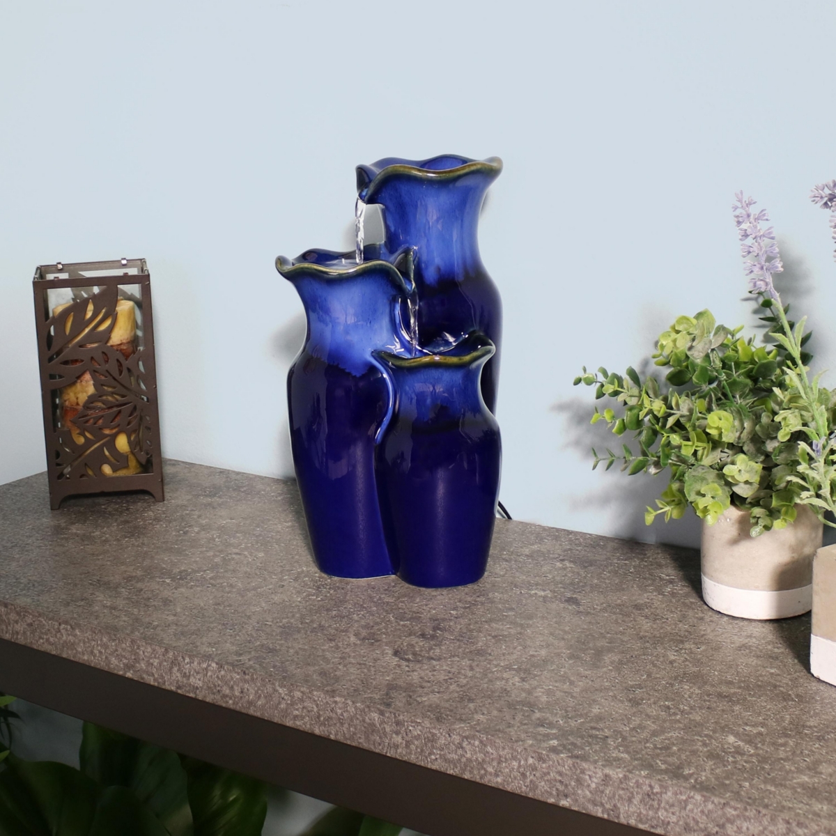 Sunnydaze Decor TieredPitchers Ceramic Indoor Water Fountain - - Blue