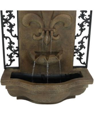 French Lily 33-Inch Solar Outdoor Wall Water Fountain with Battery Backup, Pump and Panel - Florentine Stone