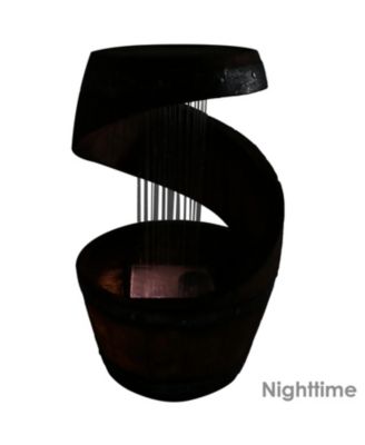 Spiraling Barrel 25-Inch Outdoor Water Fountain with LED Lights - Electric Submersible Pump with Adjustable Flow