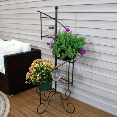 Indoor/Outdoor Iron Metal 4-Tiered Potted Flower Plant Stand with Spiral Staircase Design - 56" - Black - 2pk