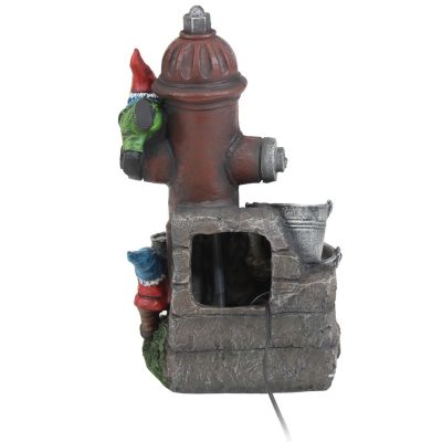 16"H Electric Polyresin Gnomes Climbing Fire Hydrant Outdoor Water Fountain with LED Light