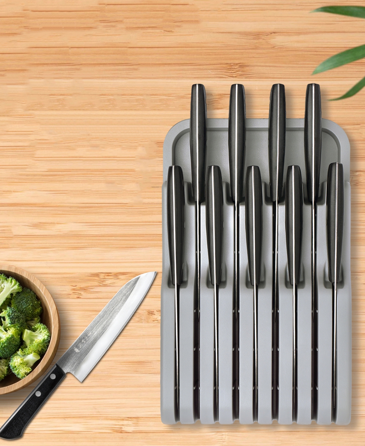 Cheer Collection Kitchen Drawer Knife Organizer In Grey