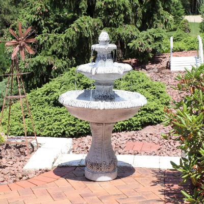 45-Inch 3-Tier Mediterranean Outdoor Water Fountain - Glass Fiber Reinforced Concrete Construction - Gray