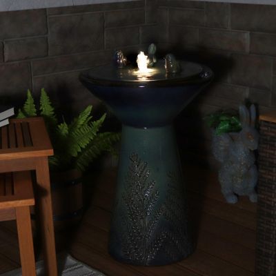 Gathering Birds Ceramic Outdoor Fountain with LED Lights