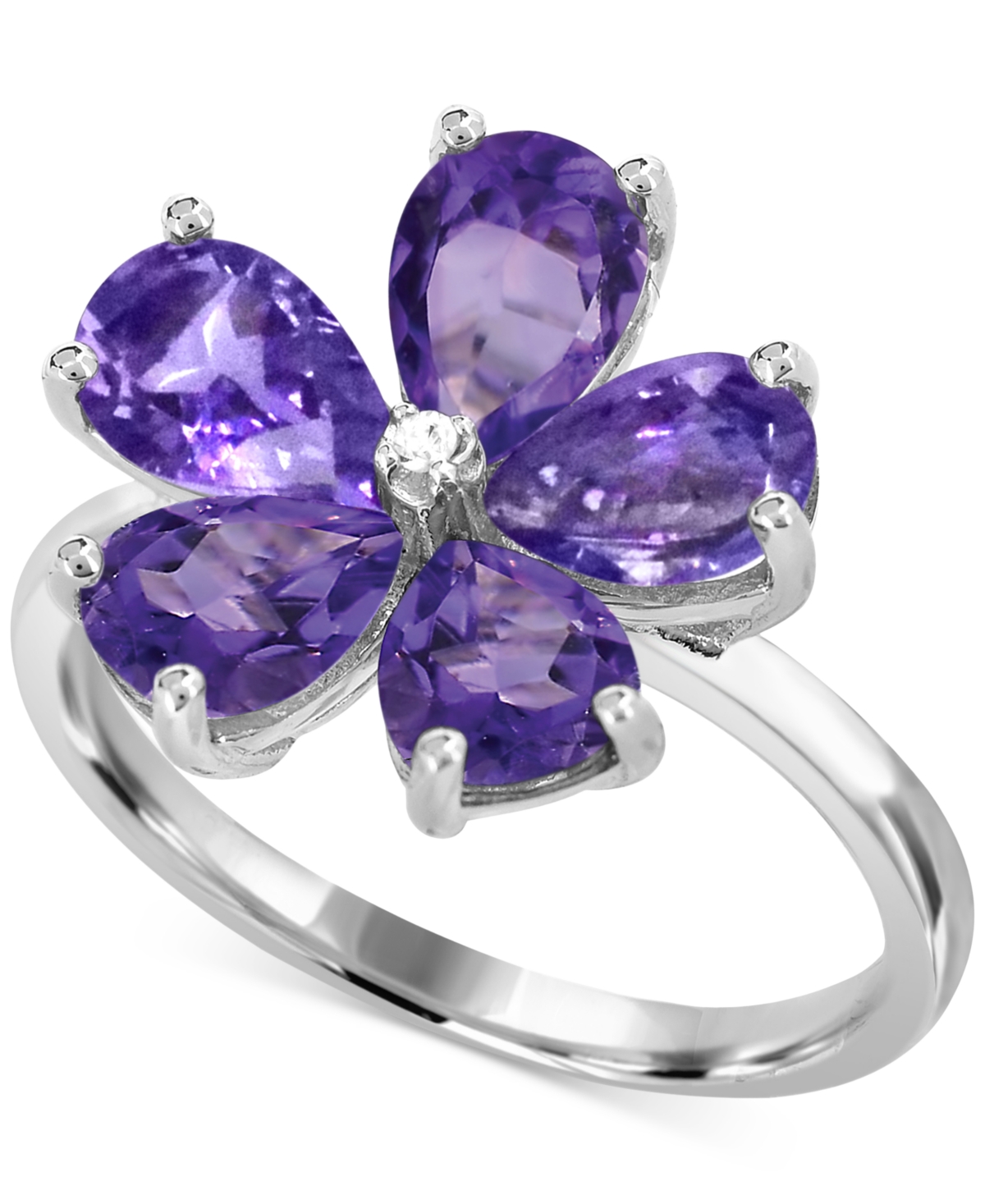 Macy's Amethyst (3-1/4 Ct. T.w.) & Diamond Accent Flower Ring In Sterling Silver In Amethyst