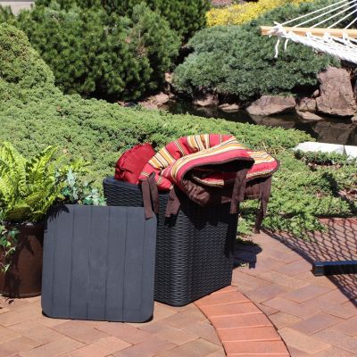 11.5-Gallon Outdoor Deck Box - Weather-Resistant Side Table with Storage for Cushions, Garden Tools, Pool Supplies - Phantom Gray - Faux Rattan