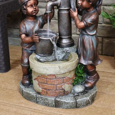 24-Inch Jack and Jill at Farmhouse Pump Outdoor Water Fountain - Electric Submersible Pump with Adjustable Flow