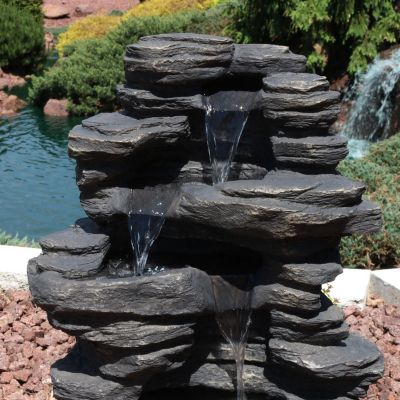 Rock Falls 39-Inch Polystone Outdoor Water Fountain with LED Lights