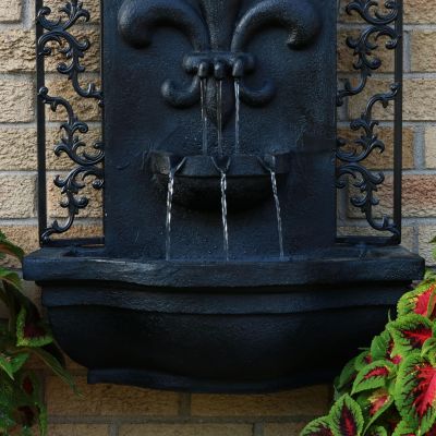 French Lily 33-Inch Polystone Outdoor Solar Wall Fountain - Lead Finish
