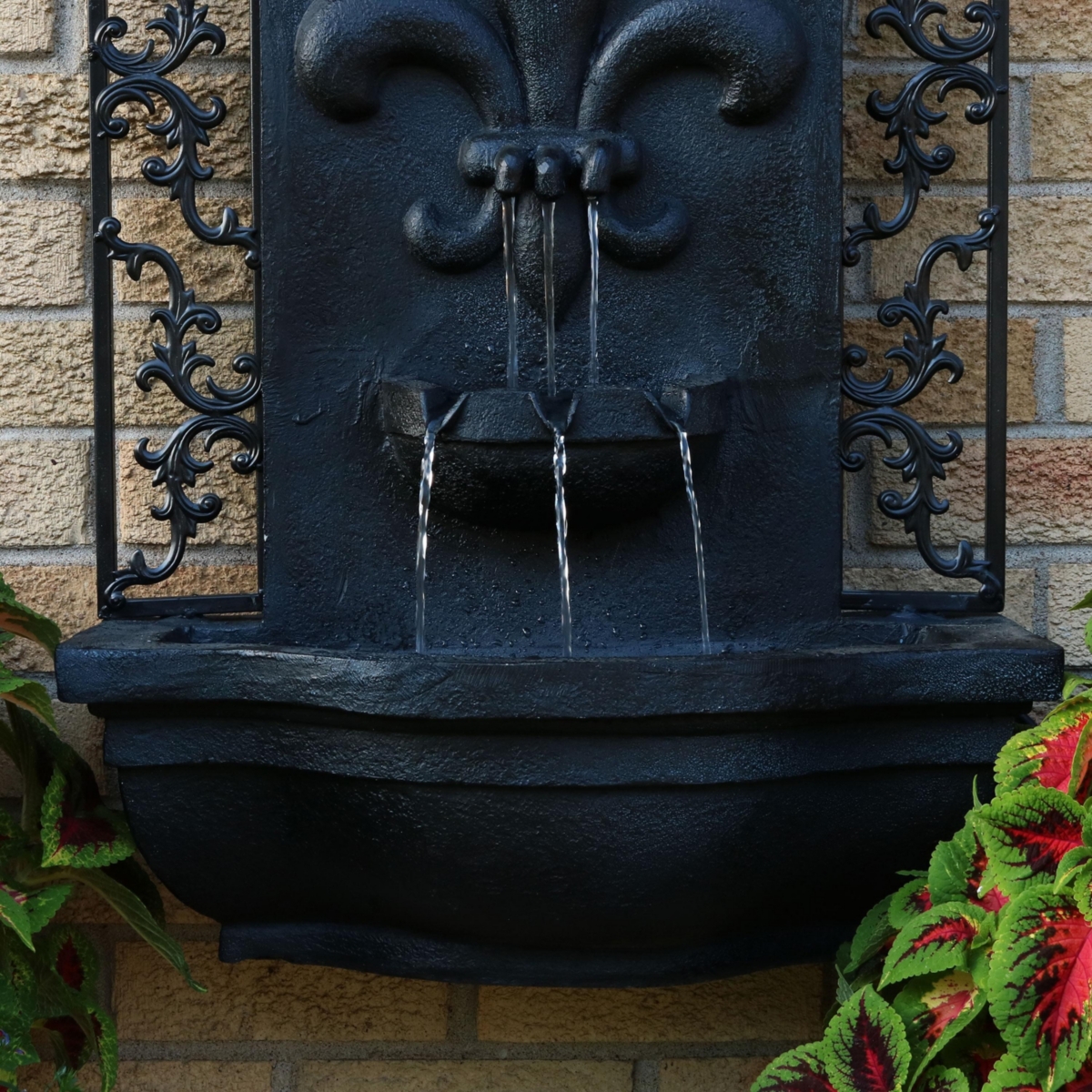 Sunnydaze Decor French Lily Polystone Outdoor Solar Wall Fountain - Lead