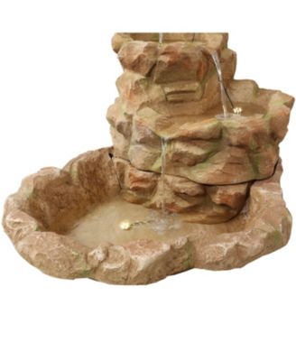 Stone Springs 41-Inch Polyresin Rock Waterfall Fountain with LED Lights - Electric Submersible Pump