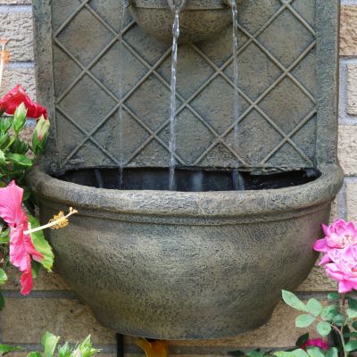 Messina 26-Inch Polystone Outdoor Wall Water Fountain - Electric Submersible Pump - Florentine Stone Finish