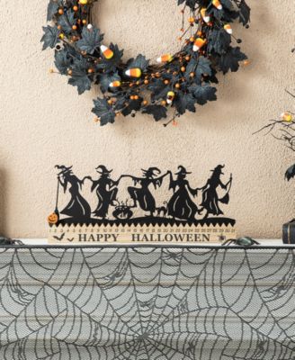 18"L Halloween Wooden Metal Dancing Witch Silhouette Countdown Table Sign