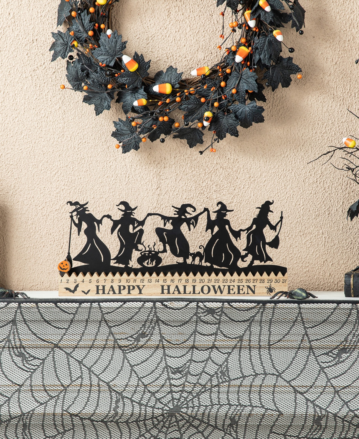 Glitzhome 18"l Halloween Wooden Metal Dancing Witch Silhouette Countdown Table Sign In Multi