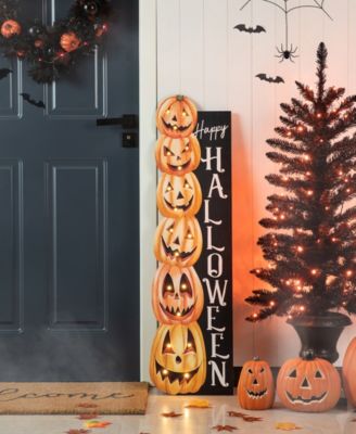 42"H Lighted Halloween Wooden Stacked Pumpkins Porch Sign with Timer