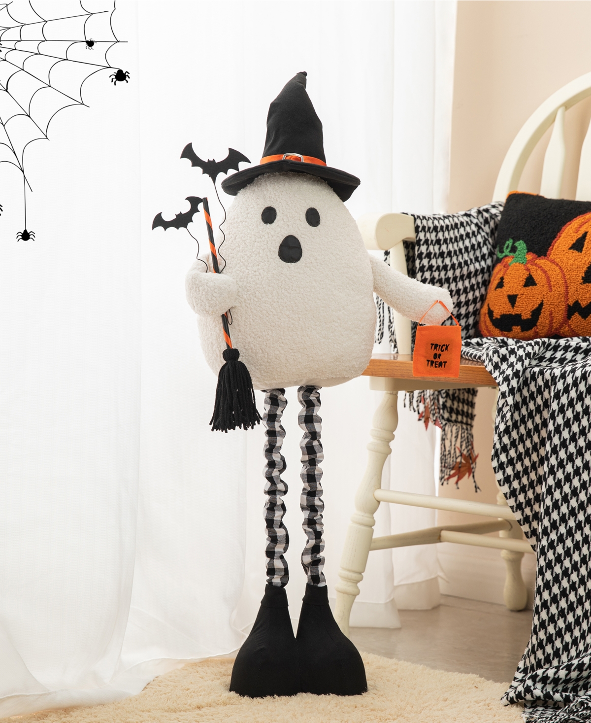 Glitzhome 38"h Lighted Halloween Fabric Ghost Standing Decor, With Telescoping Legs And Timer In Multi