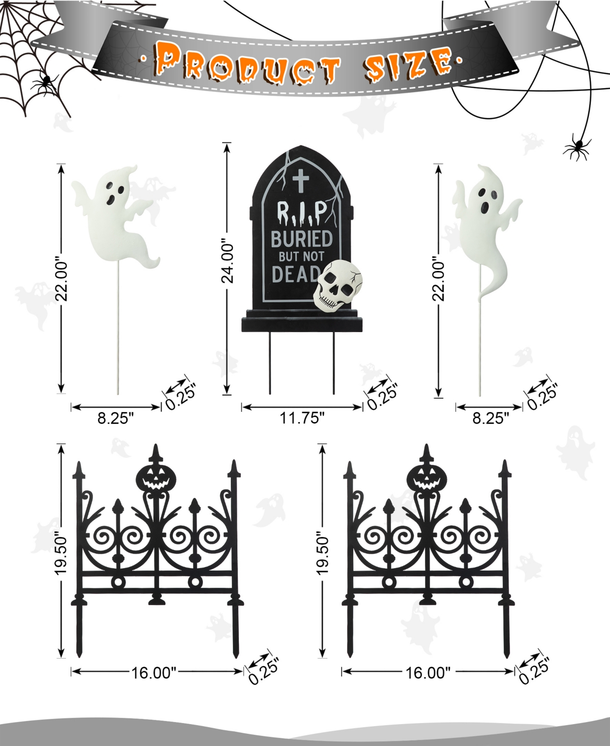 Glitzhome 24"h Halloween Metal Graveyard Set Yard Stake, Set Of 5 In Multi