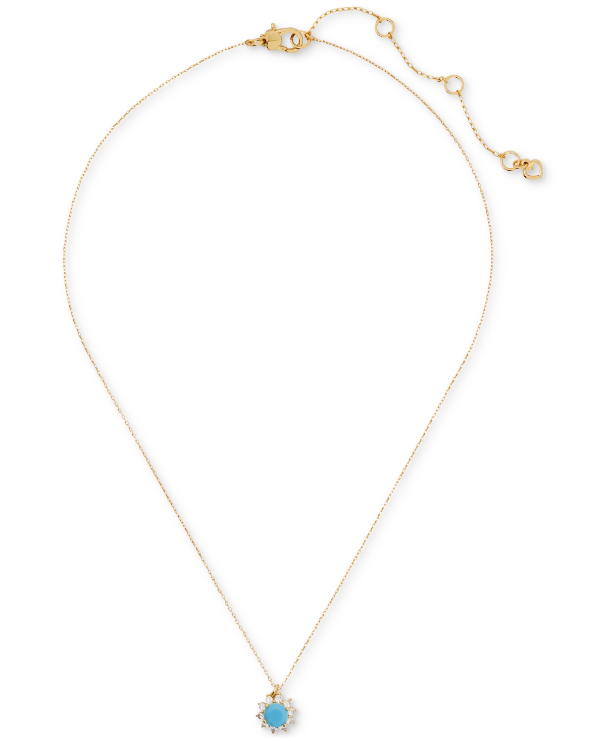 Gold-Tone Cubic Zirconia Halo Pendant Necklace, 16" + 3" extender - Turquoise.