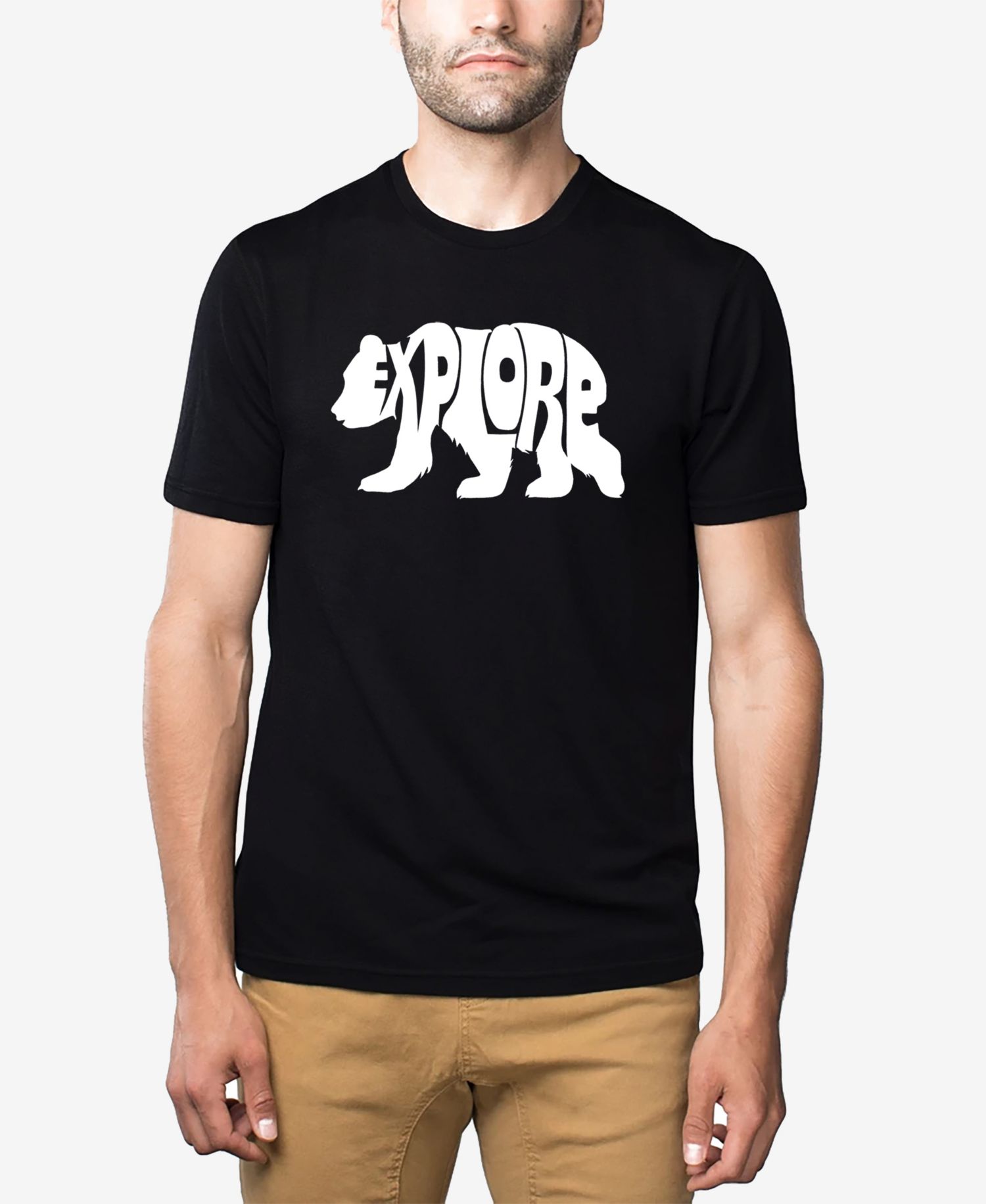 Men's Cotton/Poly Blend Word Art T-Shirt - Explore Bear