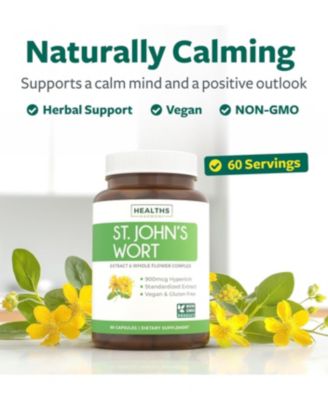 St Johns Wort Capsules, Powerful 900mcg Hypericin - Standardized Extract & Whole Herb Supplement, Health's Harmony, 60ct