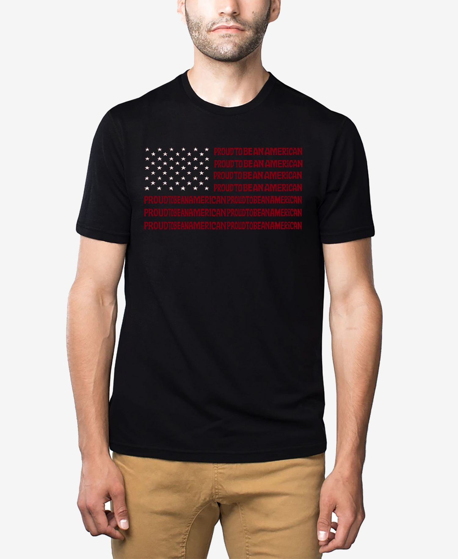 Men's Cotton/Poly Blend Word Art T-Shirt - Proud to be American Flag