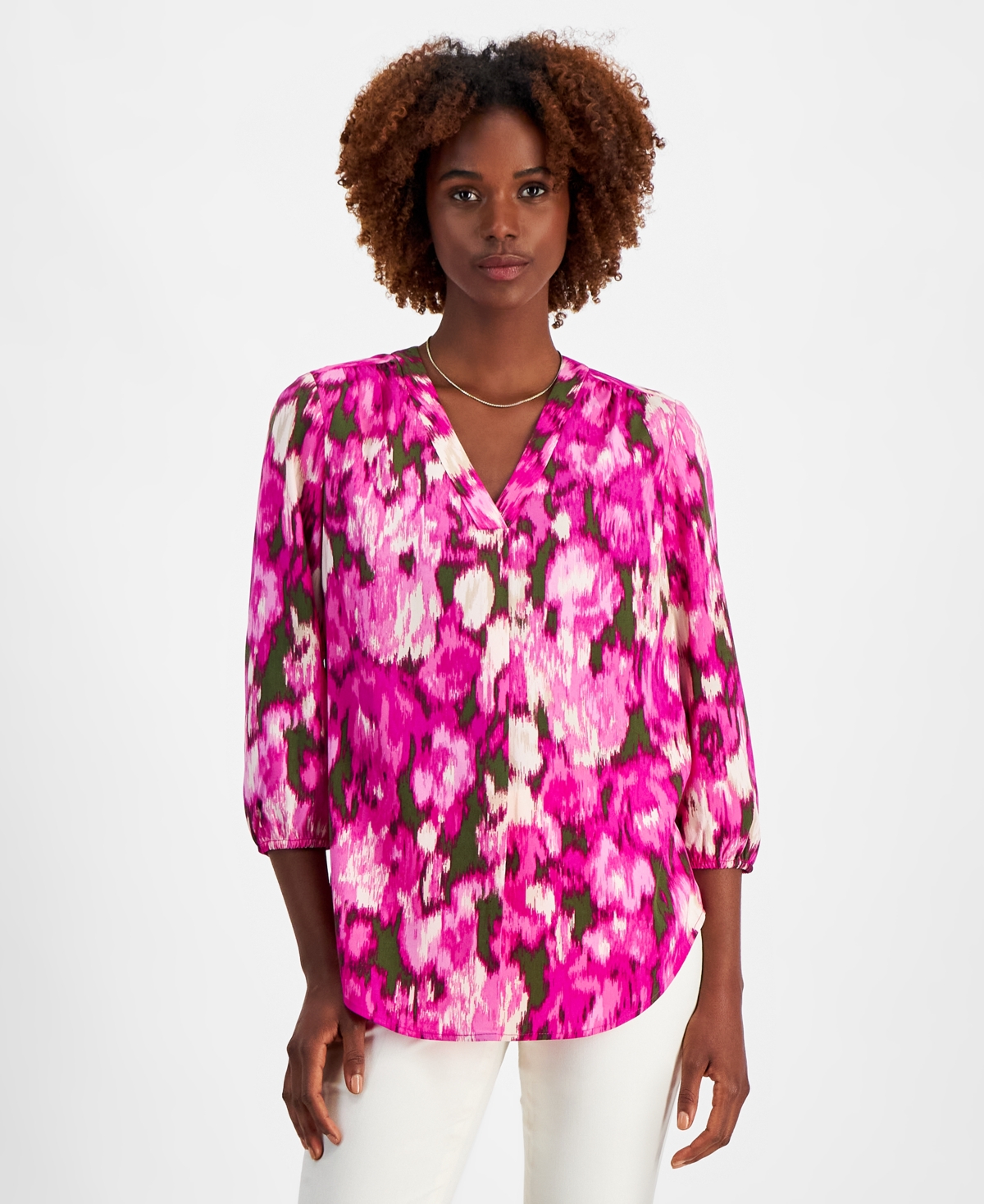 Women's Kelly Printed 3/4-Sleeve Blouse - Bright Orc