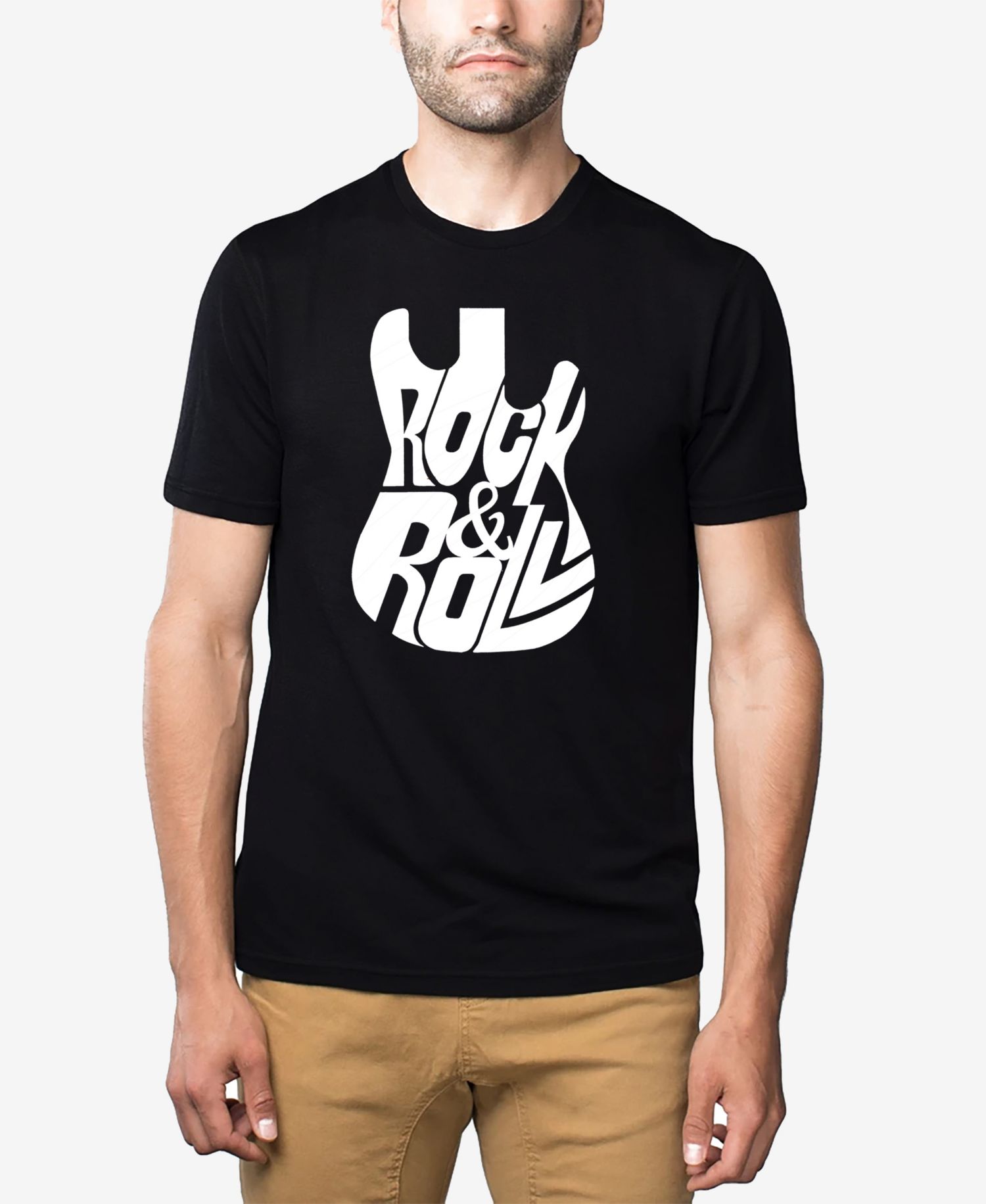 Men's Cotton/Poly Blend Word Art T-Shirt - Rock & Roll Guitar