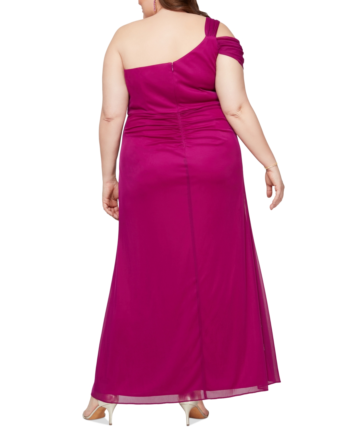 Shop Alex Evenings Plus Size One-shoulder Draped Evening Dress In Magenta