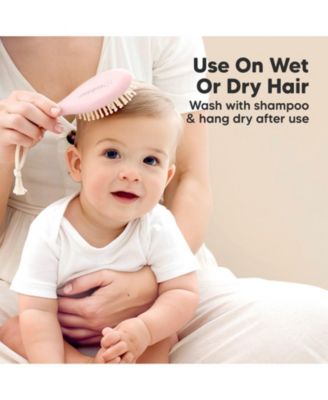 Baby Hair Brush and Comb Set, Oval Wooden Baby Brush Set for Newborns, Infant, Toddler Grooming Kit