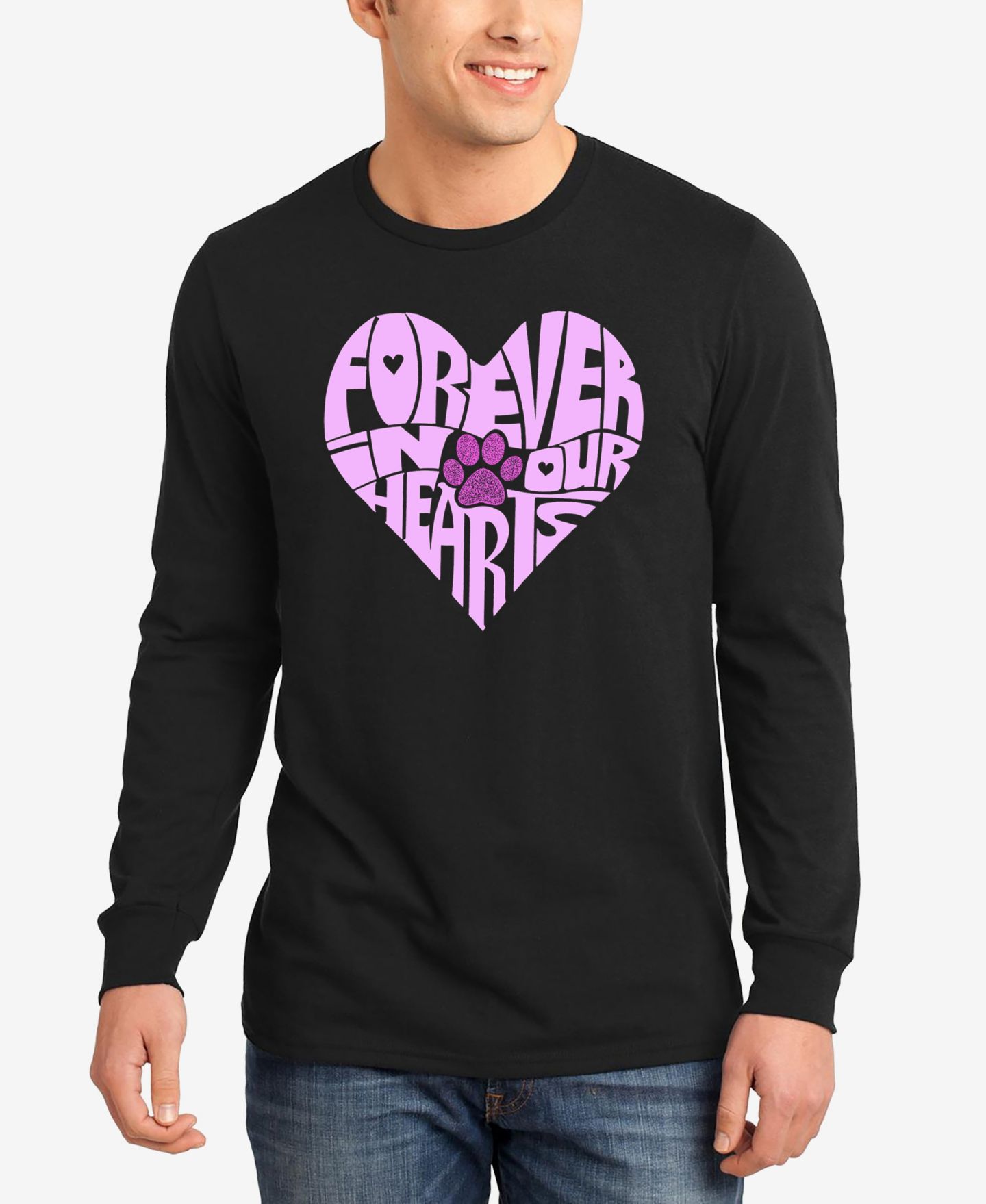 Мужская футболка LA Pop Art Forever In Our Hearts - Word Art Long Sleeve, цвет: Чёрный — фото 1