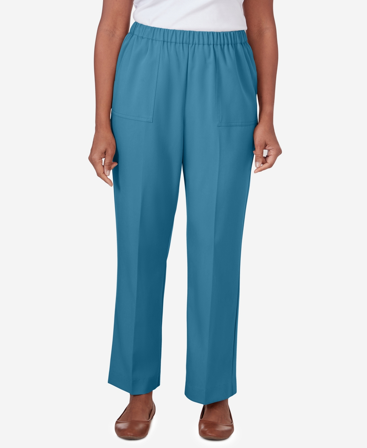 Alfred Dunner Petite Sedona Sky Sedona Pull On Balanced Straight Leg Pant, Petite & Petite Short In Mallard