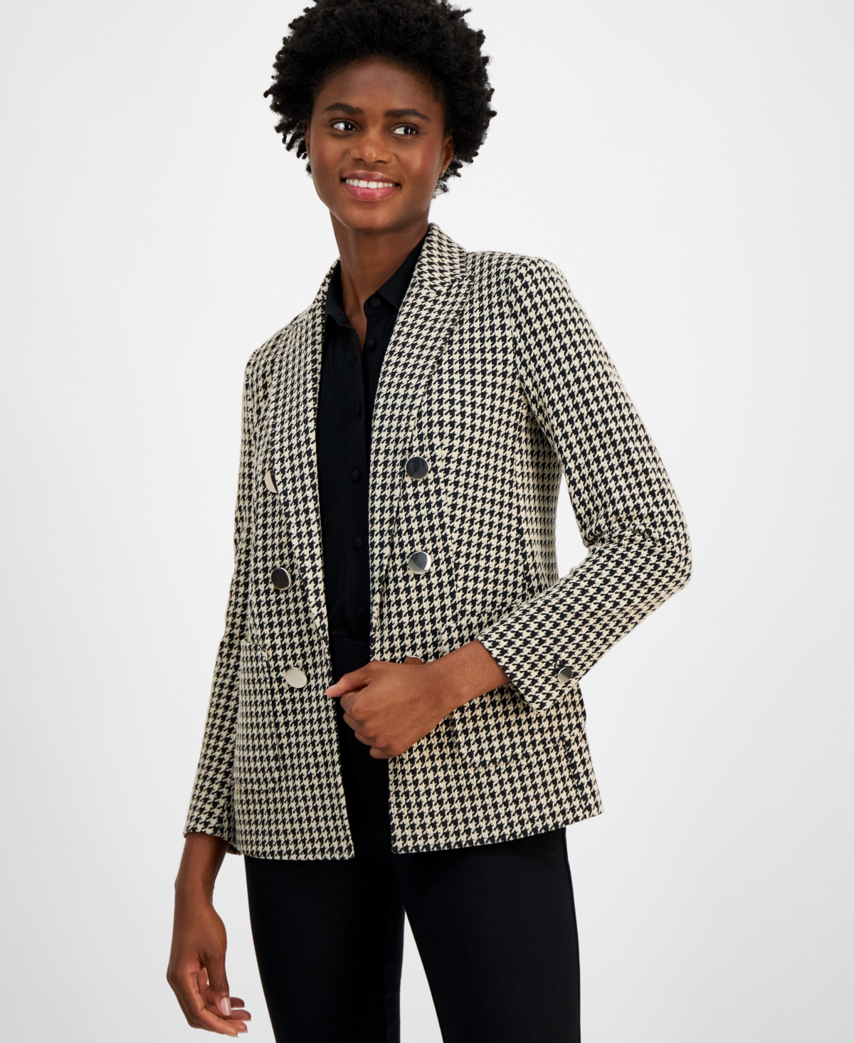 Anne Klein Women's Houndstooth Jacquard Blazer -Anne Black