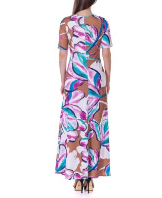 Women's Print Elbow Sleeve Casual A Line Maxi Dress