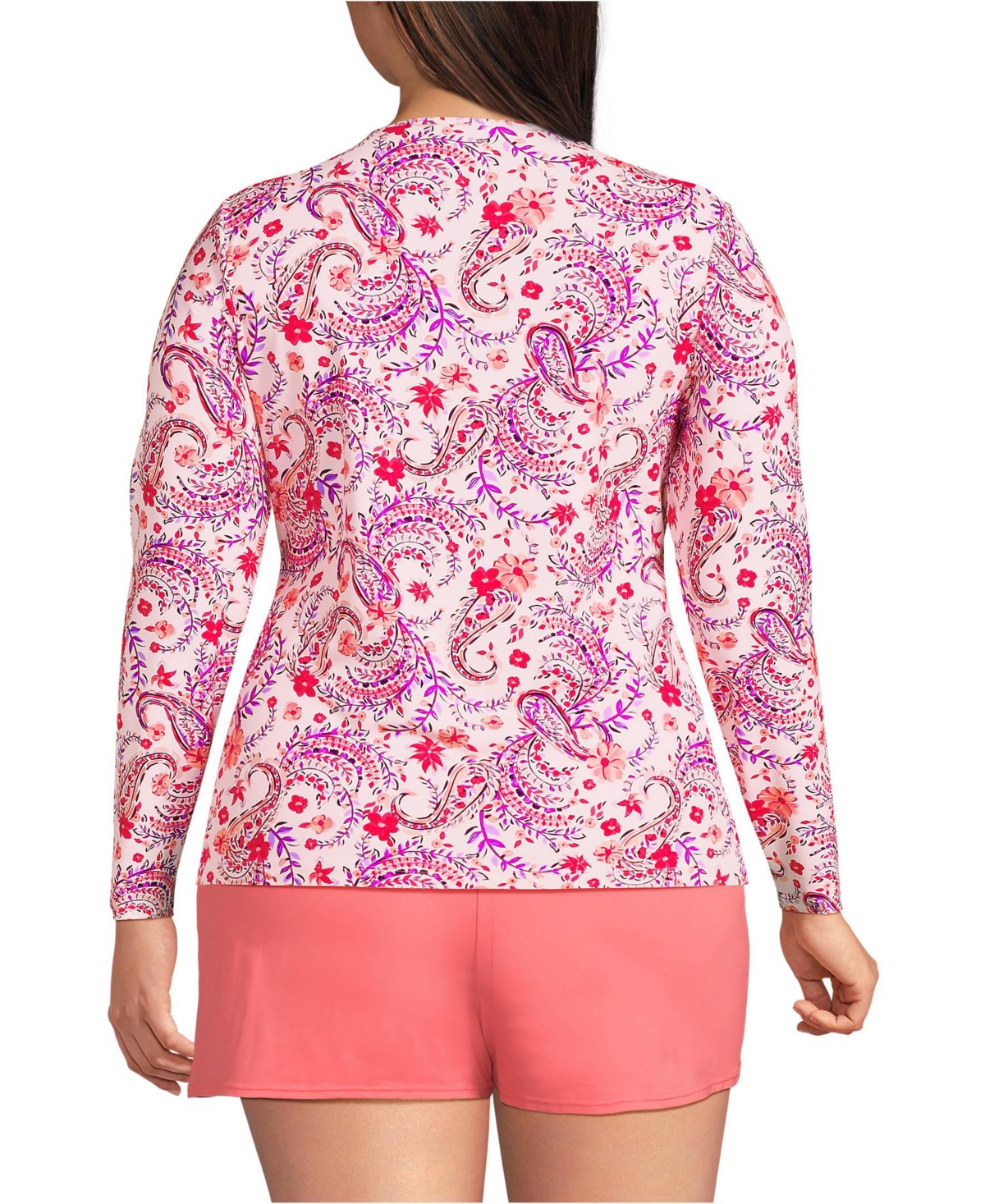 Lands' End Plus Size Crew Neck Long Sleeve Rash Guard Upf 50 Sun Protection Swim Tee