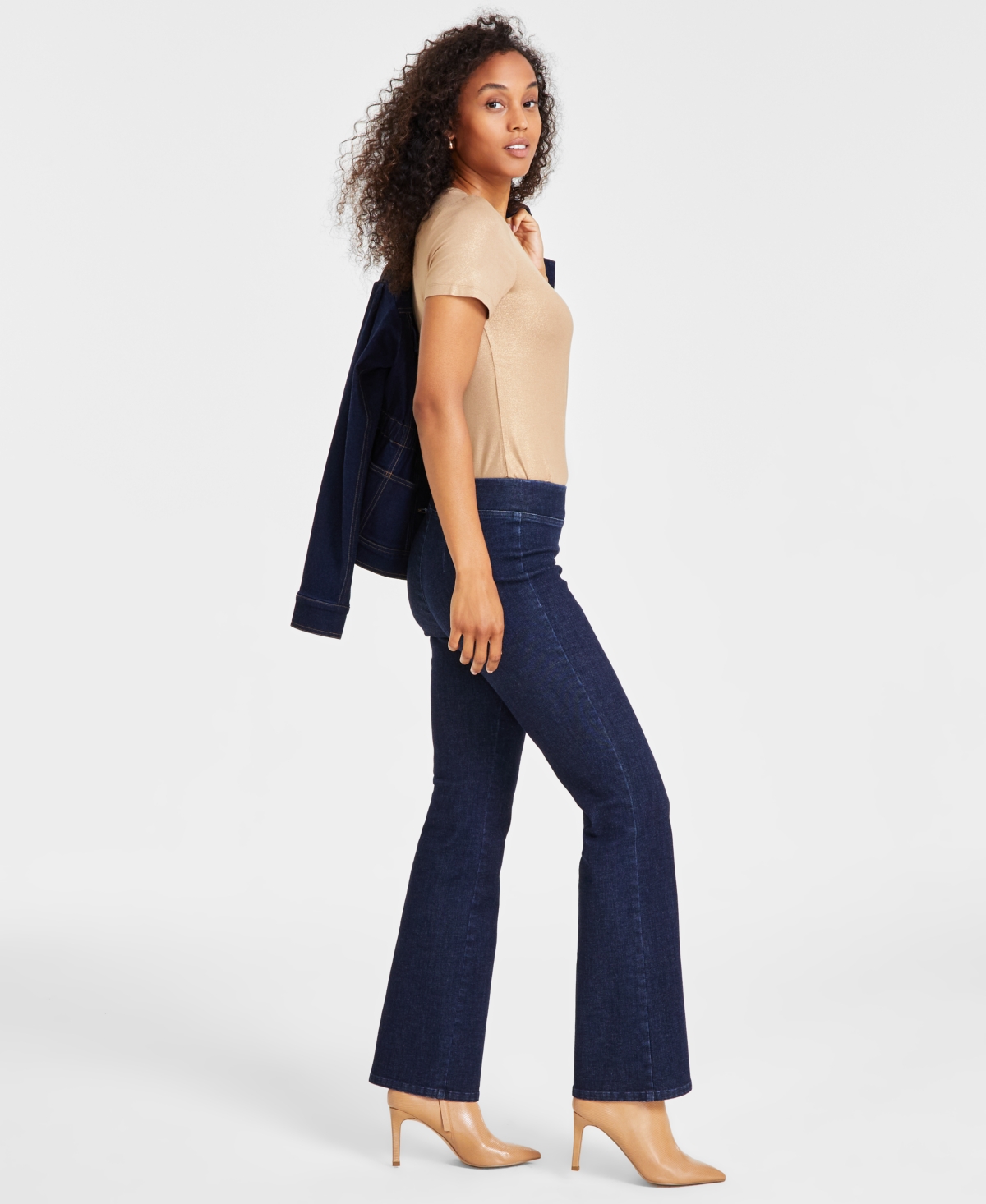 Anne Klein Women's High-Rise Pull-On Flare-Leg Jeans