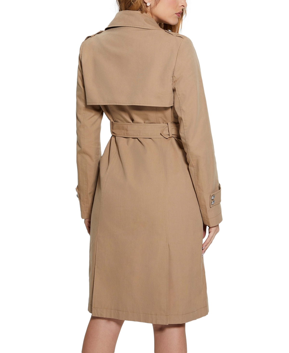 Shop Guess Women's Jade Double-breasted Belted Trench Coat In Desert Storm Multi
