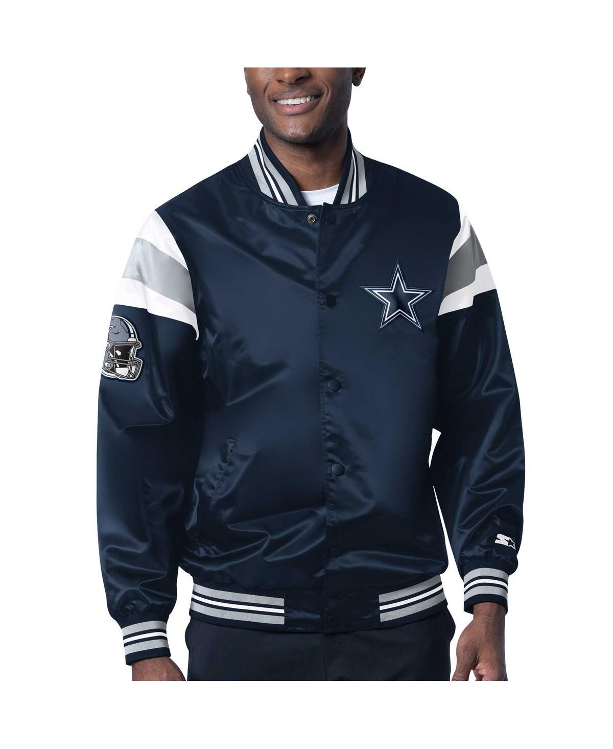 Starter Men's White Dallas Cowboys Satin Varsity Full-snap Jacket In White Navy