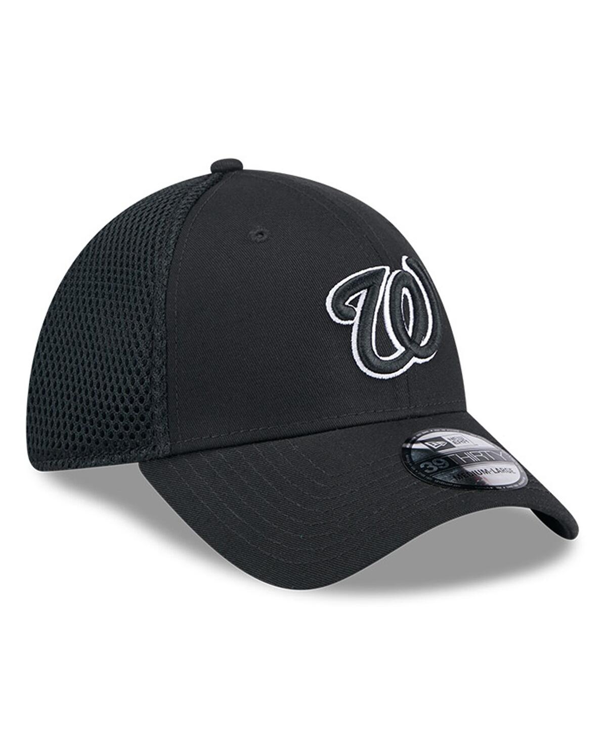New Era Men's Washington Nationals Evergreen Black White Neo 39thirty Flex Hat In Black